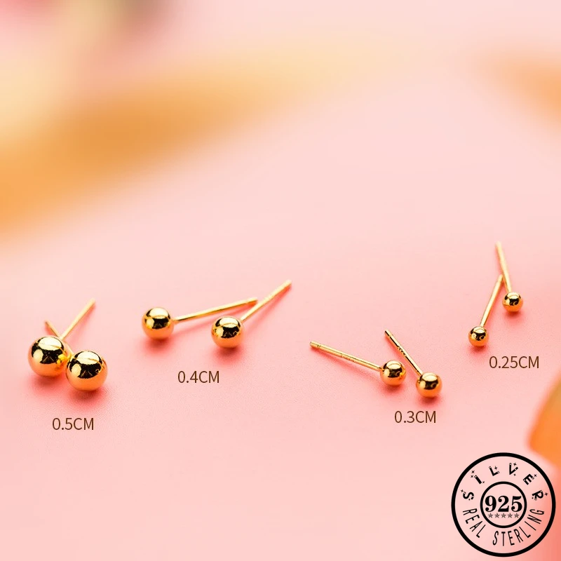 925 стерлингового серебра маленькие круглые сплошное баллонное серьги гвоздики