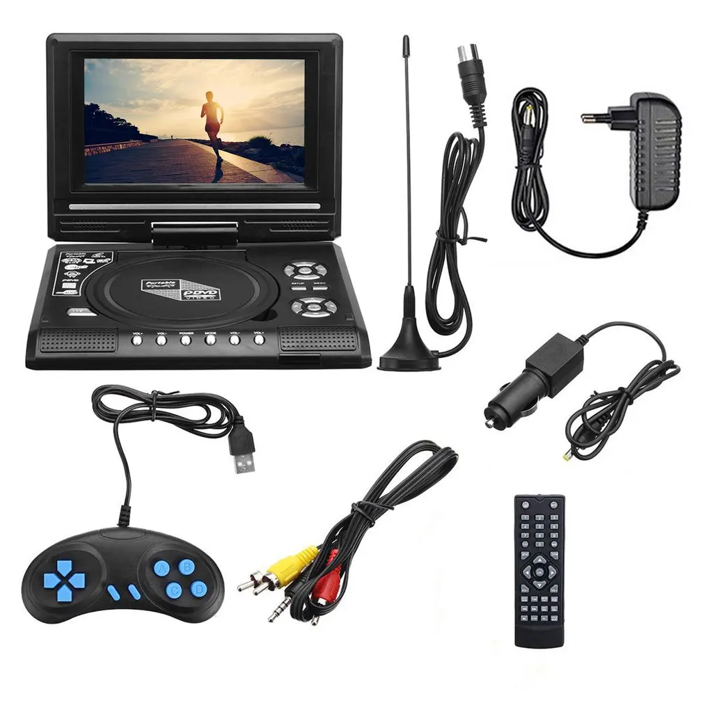 

7,8 дюймовый ТВ домашний автомобильный DVD-плеер портативный HD VCD CD MP3 HD DVD-плеер USB SD-карты RCA портативный кабель для игры 16:9 вращающийся ЖК-экран