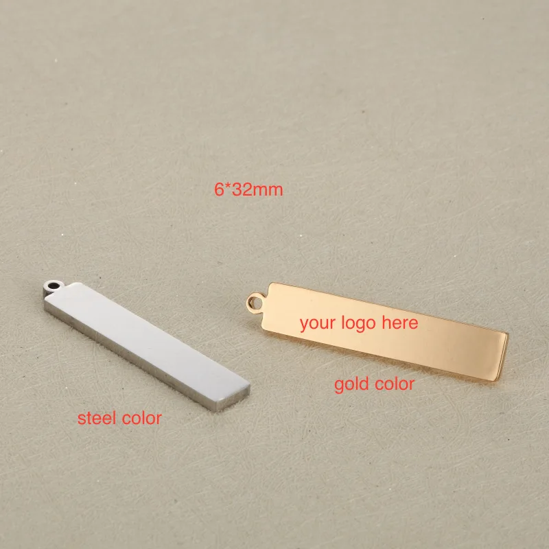 

50pcs 6*32mm Custom Stainless Steel Necklace pendant-Customized Rectangle Charms Engrave Laser your own logo