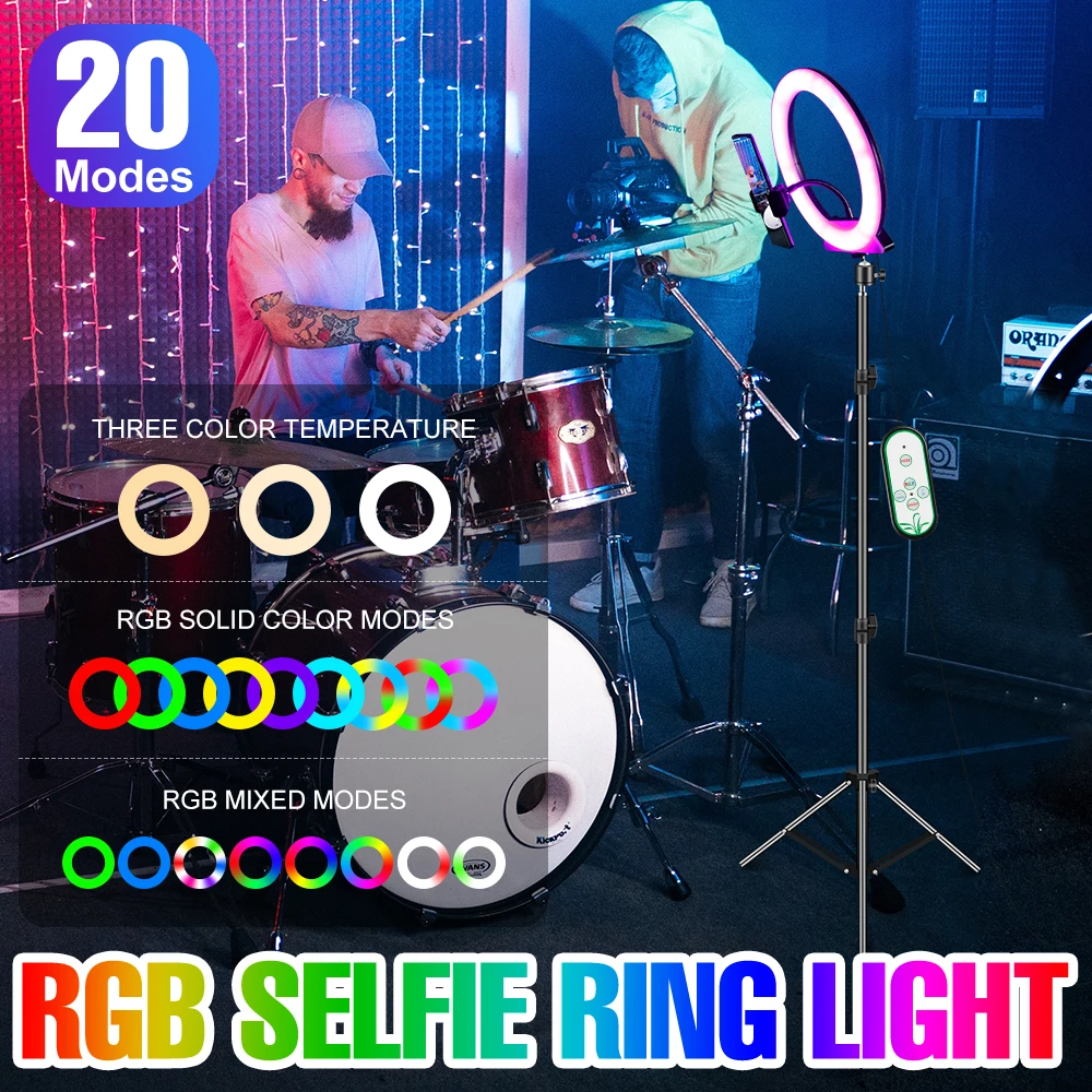 

LED RGB Ring Light With Tripod Photography Fill Light USB Ringlamp Colorful Atmosphere Lighting Bedroom Living Room Video Live