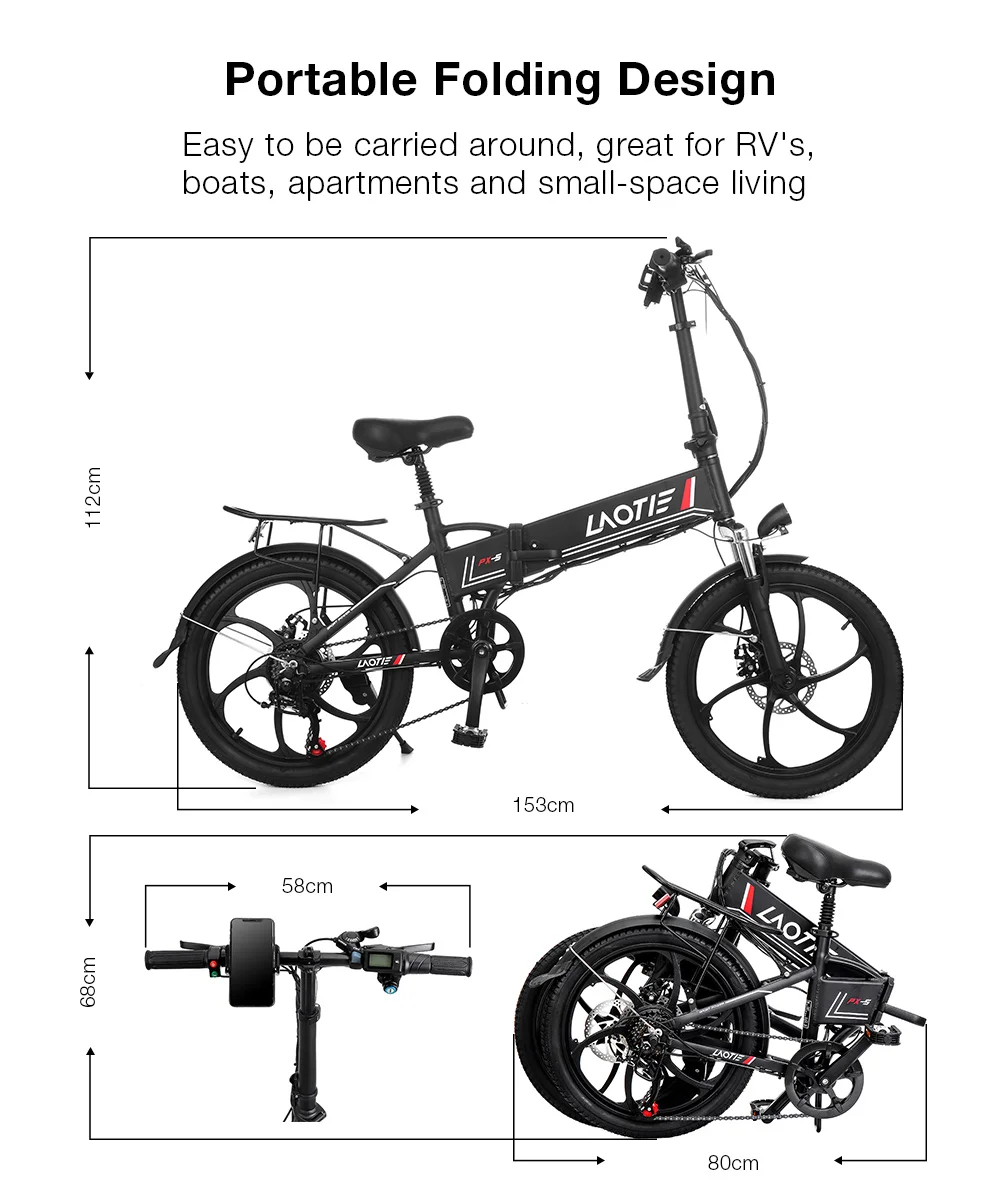 Складной электрический мопед PX5 48 В 350 Ач Вт 20 дюймов литиевая батарея для