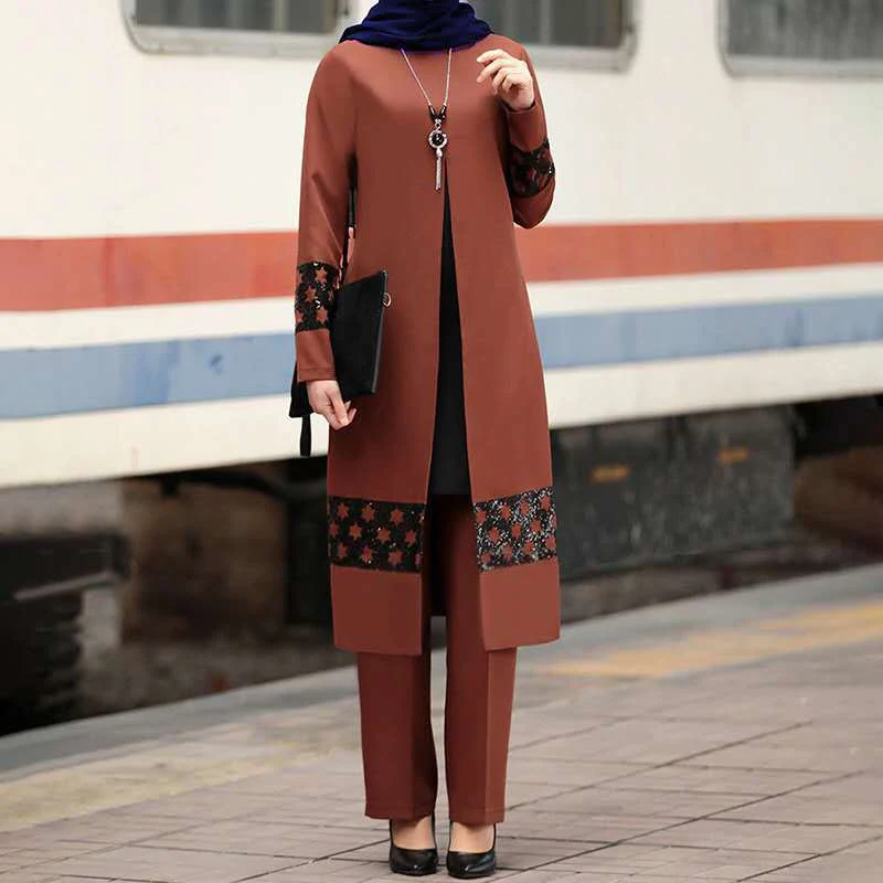 

Two Piece Muslim Sets Abaya Women Musulman Ensembles Turkey Hijab Dress Moroccan Islam Clothing Abayas Suits