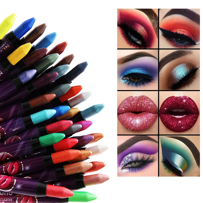 

24 Colors Eyeshadow Pencil Glitter Waterproof Eyes Lip Make Up 2 In 1 Not Easy To Smudge Pearlescent Lying Silkworm TSLM1