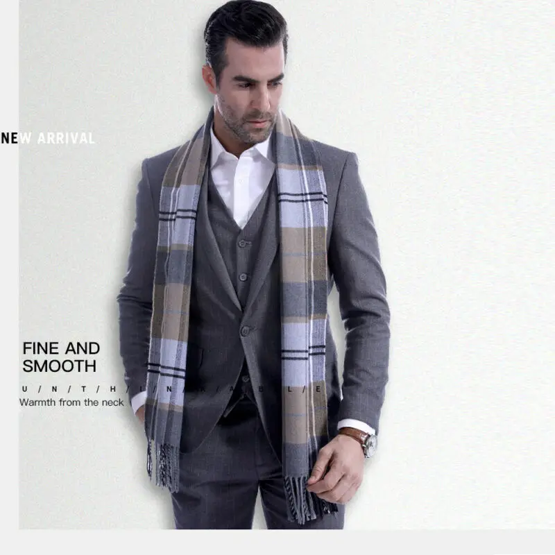

Men Fine Soft Scarf Wool Spinning Check Plaid Warm Shawl Neck Wrap Scarf DE