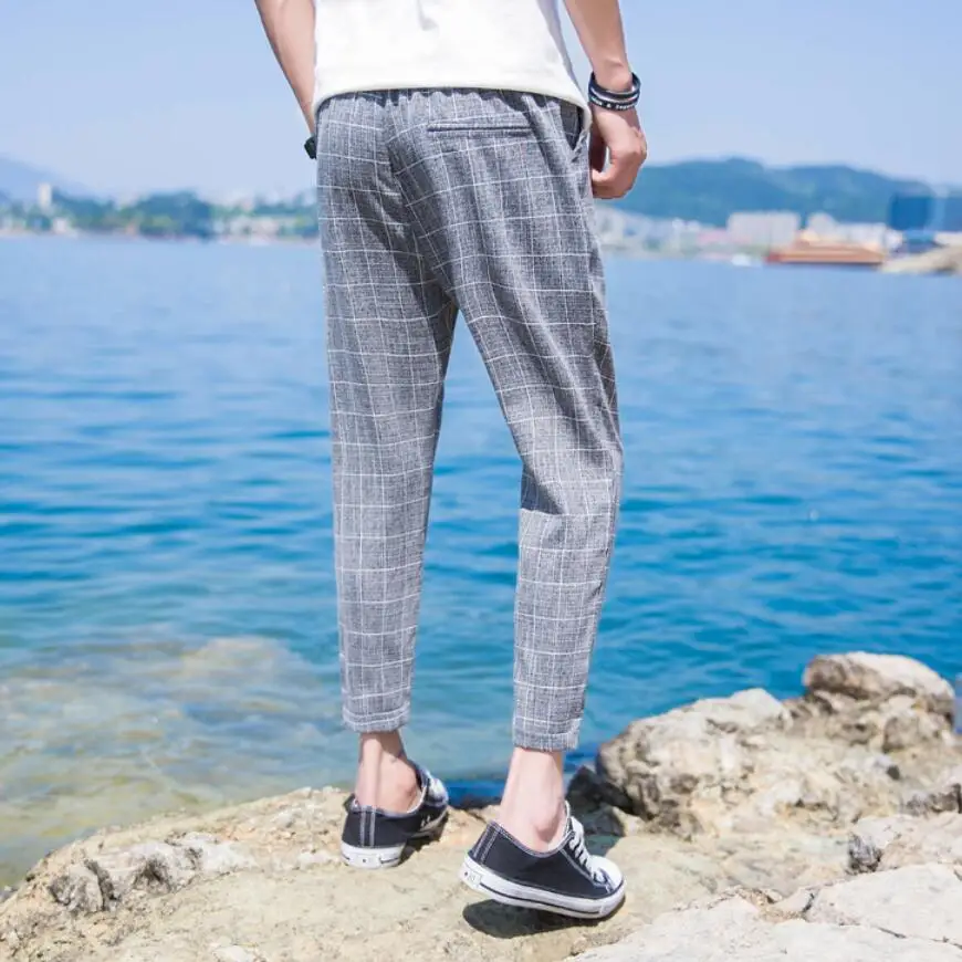 Мужские повседневные облегающие брюки удобные клетчатые Гарун с эластичной