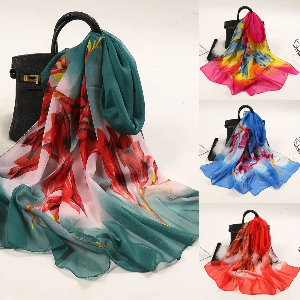 Soft Wrap Scarf Simulation Silk Shawl Scarves szaliki i chusty Ink painting Retro Chinese 160*50cm Women Flower Print Long |