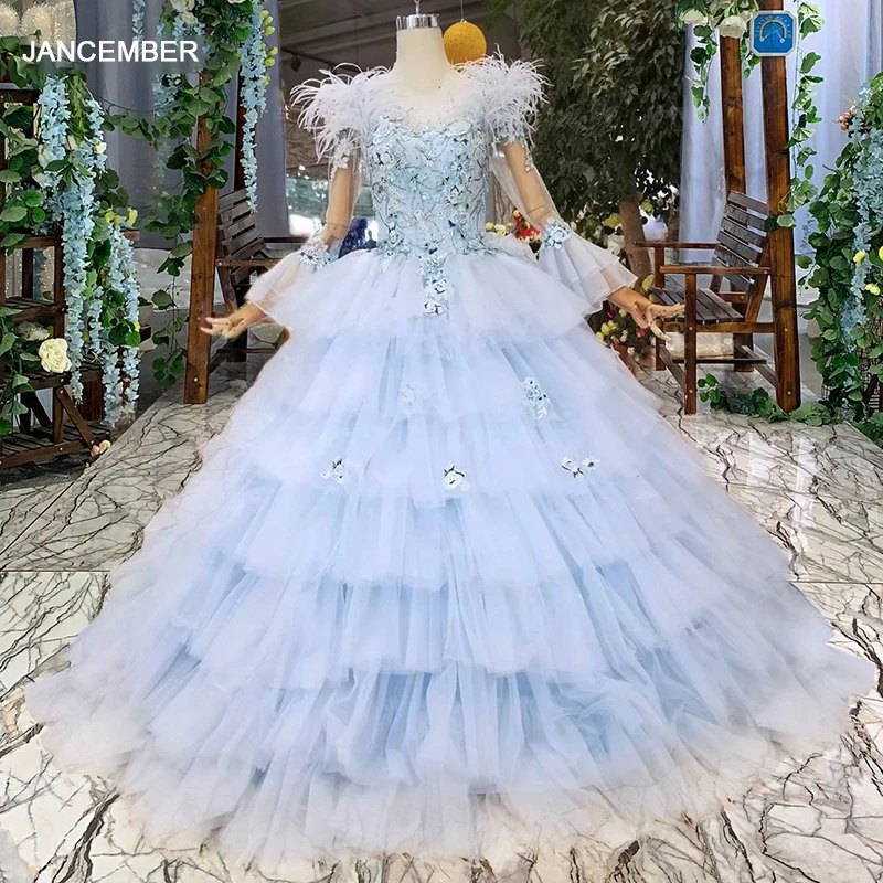 Светло Голубые Вечерние платья LSS471 нарядное платье с круглым вырезом и длинными