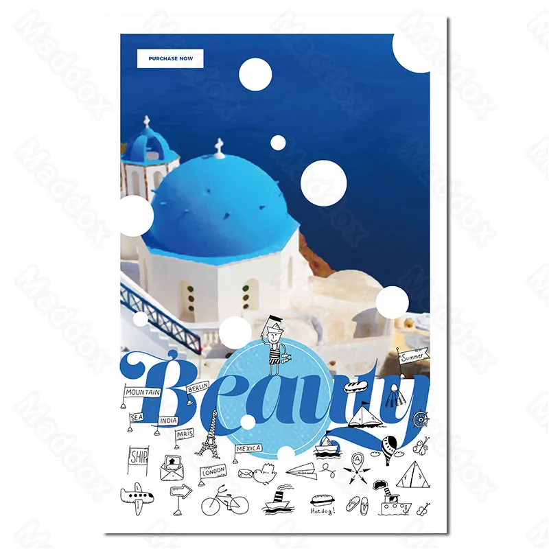 

Waterproof Ink Blue Fantasy Architecture Landscape Drawing Small Fresh Living Room Girl Bedroom Wall Decoration Painting