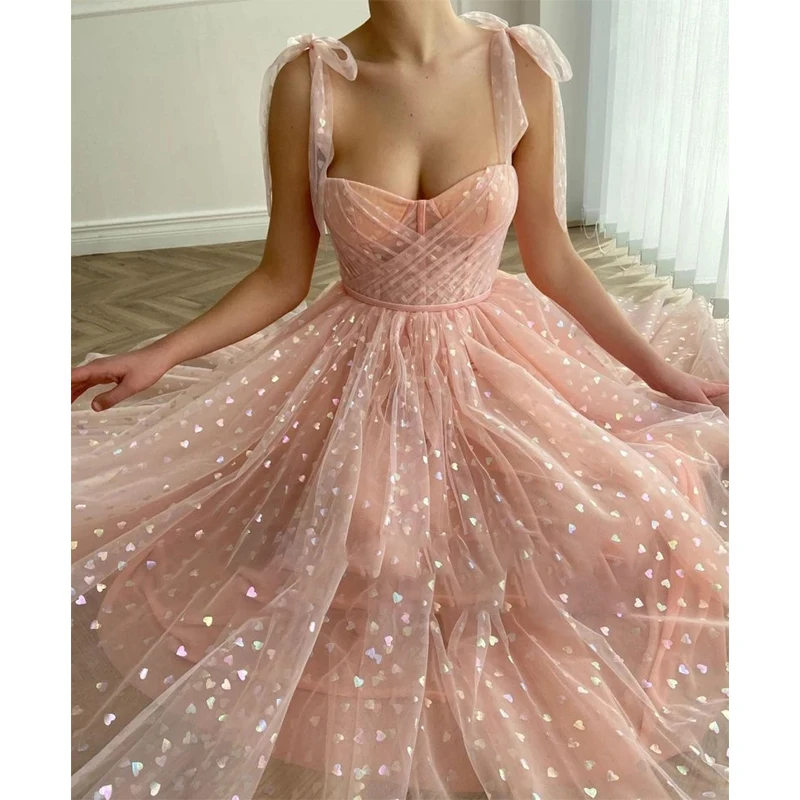 

Evening Dress Square Collar Mono Pastrol Ankle-Length Chiffion Sequin A-LINE Sleeveless Tulle Candy Color Sashes Prom 2022 New