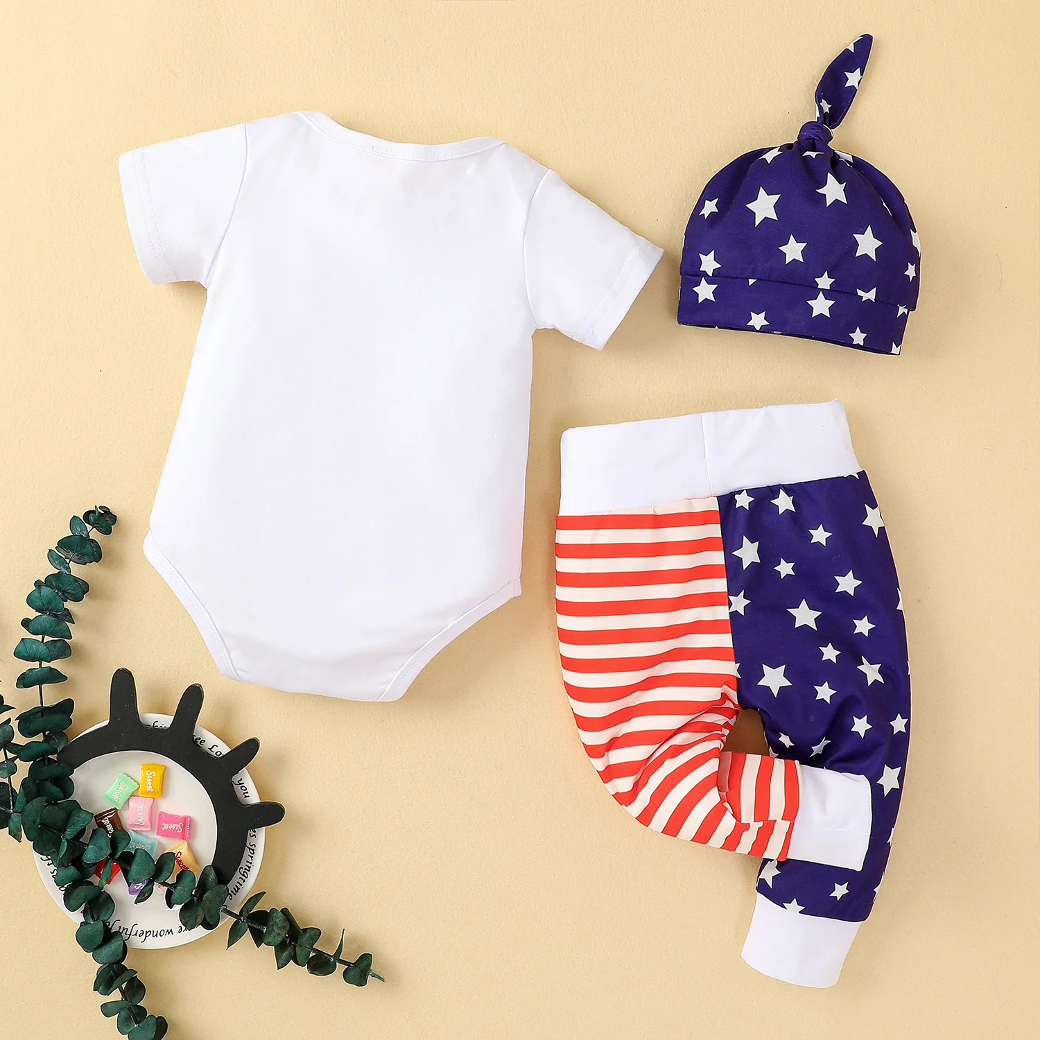 

2021-04-02 Lioraitiin 3Pcs Set 0-18M Newborn Infant Baby Boy Independence Day Clothing Printed Romper Top Pant Hat Outfit