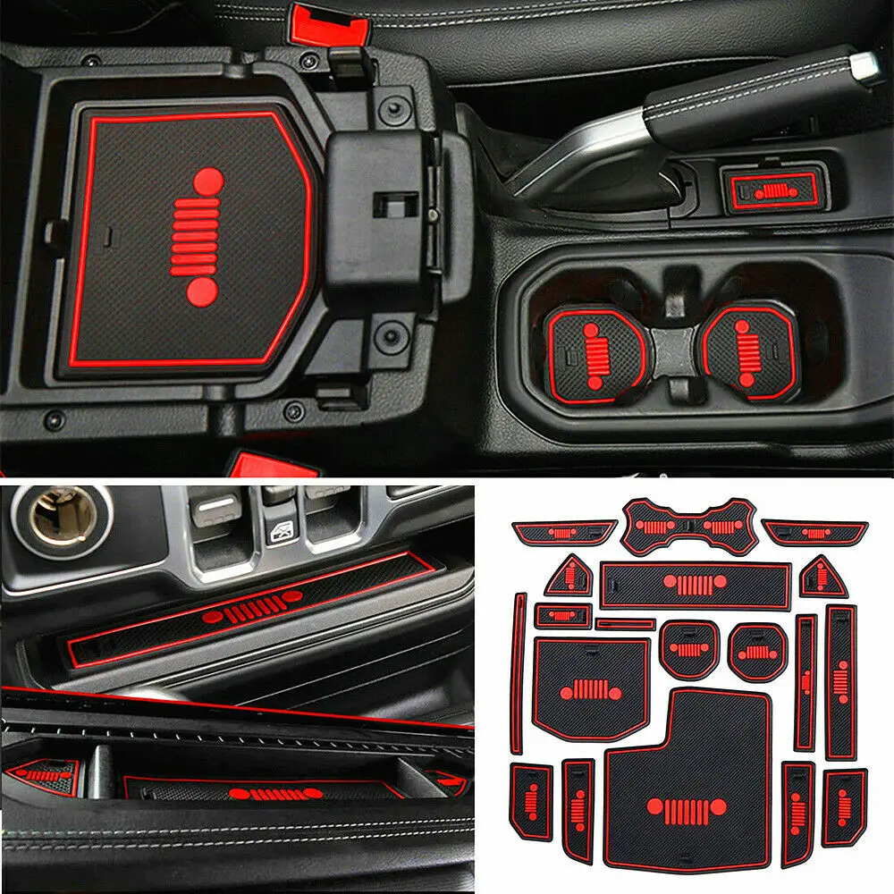 

For 2018 2019 2020 Jeep Wrangler JL JLU Accessories Door Mats Gate Slot Mat Cup Pads Red