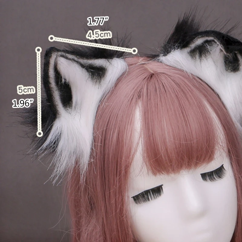 

Women Girls Furry Plush Foldable Wolf Cat Ears Headband Contrast Color Simutation Animal Hair Hoop Japanese Kawaii Cosplay Headp