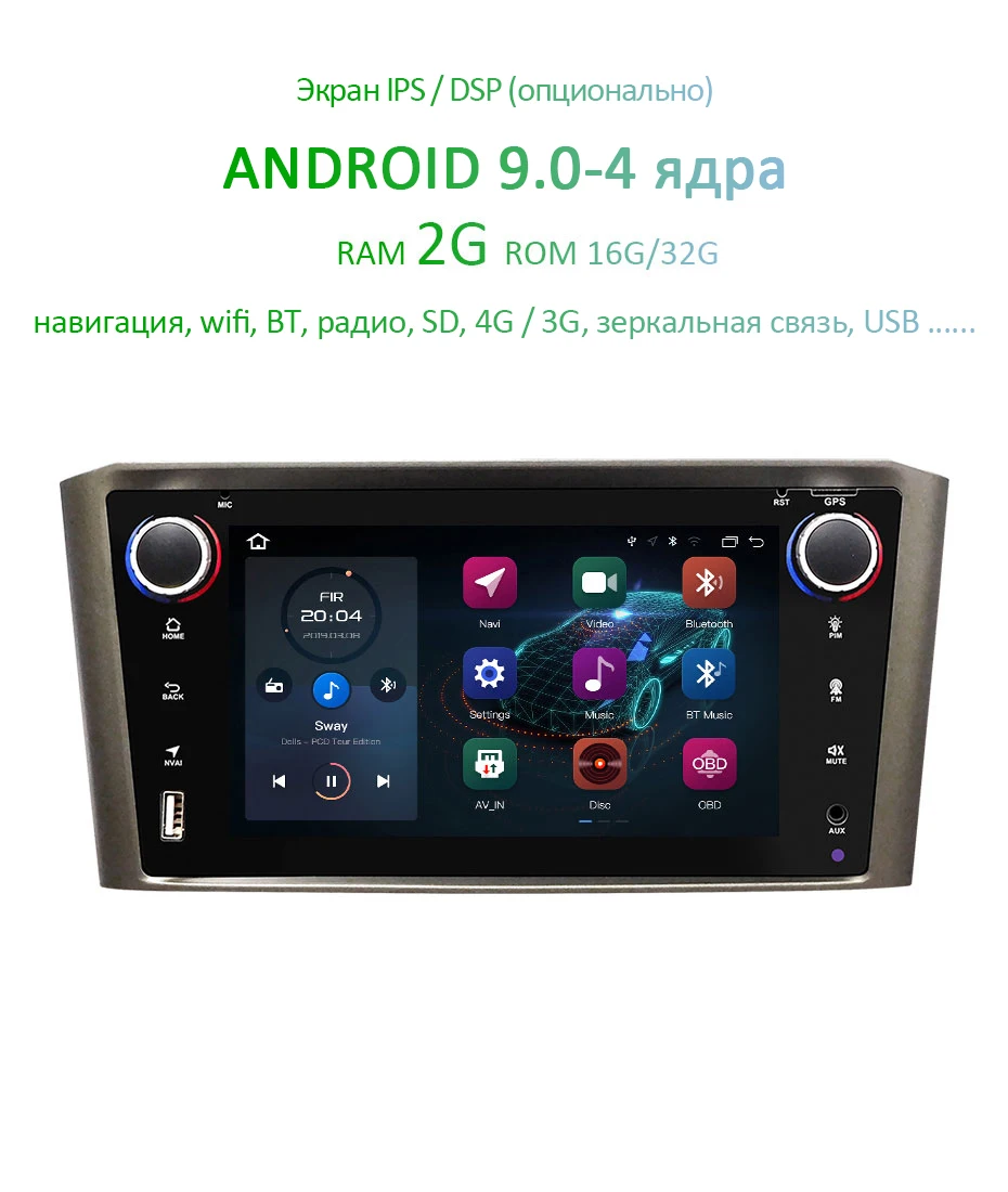 DSP ips 4G 64G 8 ядерный Android 9,0 автомобильный навигатор для Toyota Avensis T25 2002-2008 gps стерео аудио радио без dvd плеера
