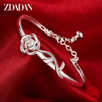zdadan 925 sterling silver rose charm bracelet chain for women adjustable bangle wedding jewelry gifts