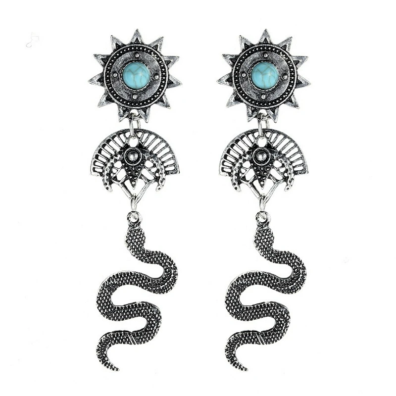 

Personality Vintage Snake Drop Earrings For Women Gothic Punk Totem Round Ear Stud Dangle Earrings Hyperbole Fashion Jewelry