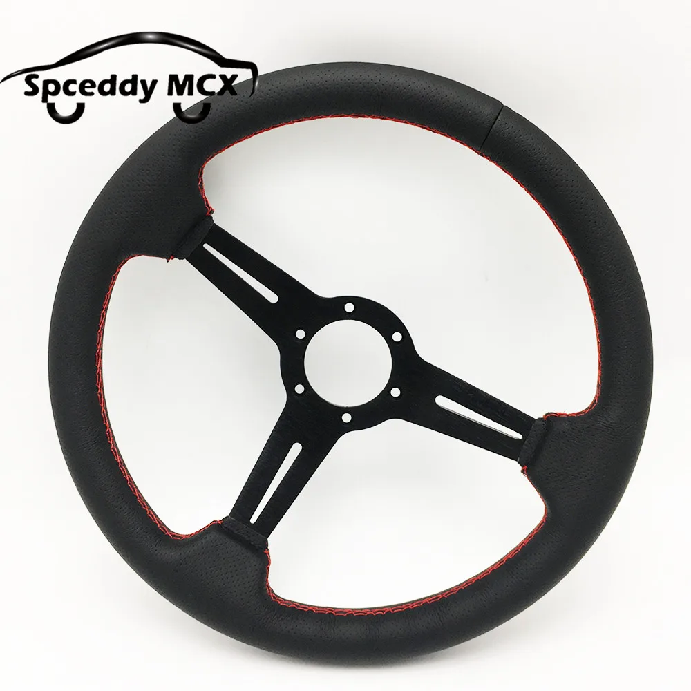 Руль SDAO из нейтральной кожи 330 мм черный алюминиевые спицы Красная строчка 13