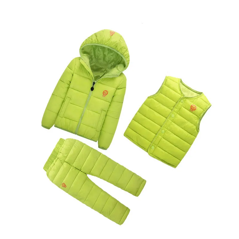 Зимняя детская одежда комплект 3 шт. Пуховики на гусином пуху + брюки теплый жилет