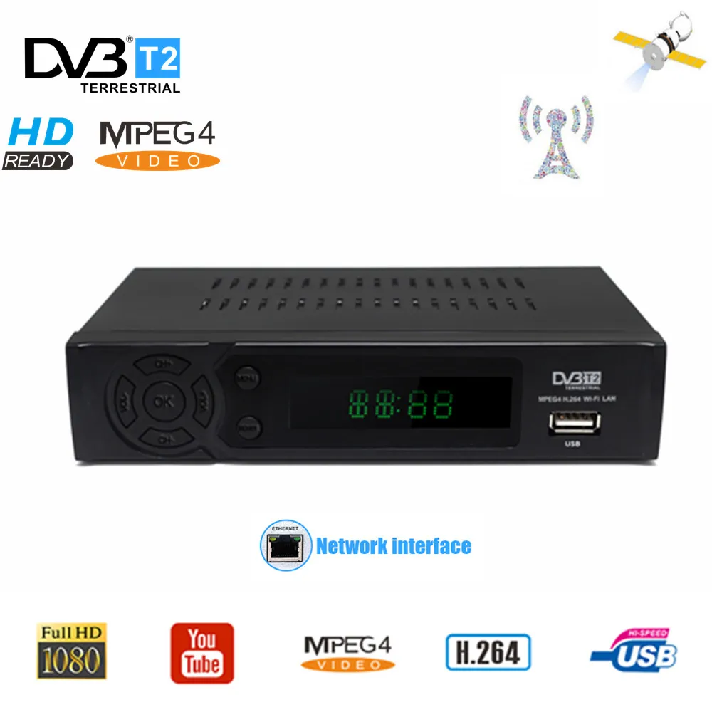 Цифровой ТВ-тюнер DVB T2 эфирный приемник декодированный Full HD Поддержка RJ45 H.264 Youtube DVB-T2 приставка