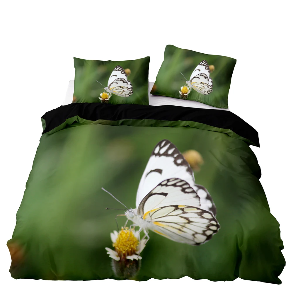 

Butterflies And Flowers Pattern Duvet Cover Set With Pillowcase,220x230 Quilt Cover,210×210 Blanket Cover,Green Bedding Set