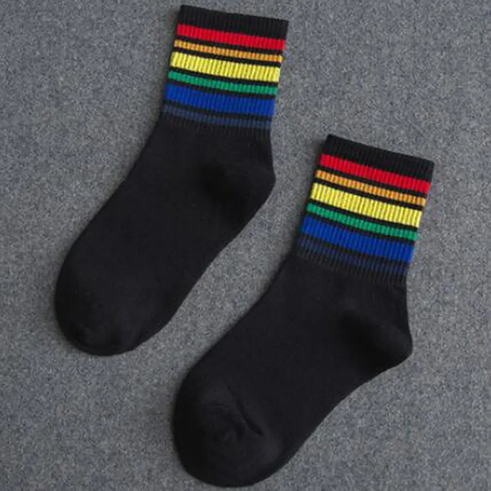 Осень-зима 2018 женские носки в стиле хип-хоп полосатые радужные средняя Харадзюку