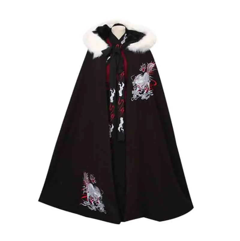 

Winter Warm Hanfu Black Cloak Men&Women Chinese Traditional Embroidery Hanfu Thick Cape Cosplay Costume Hanfu Clack For Couples