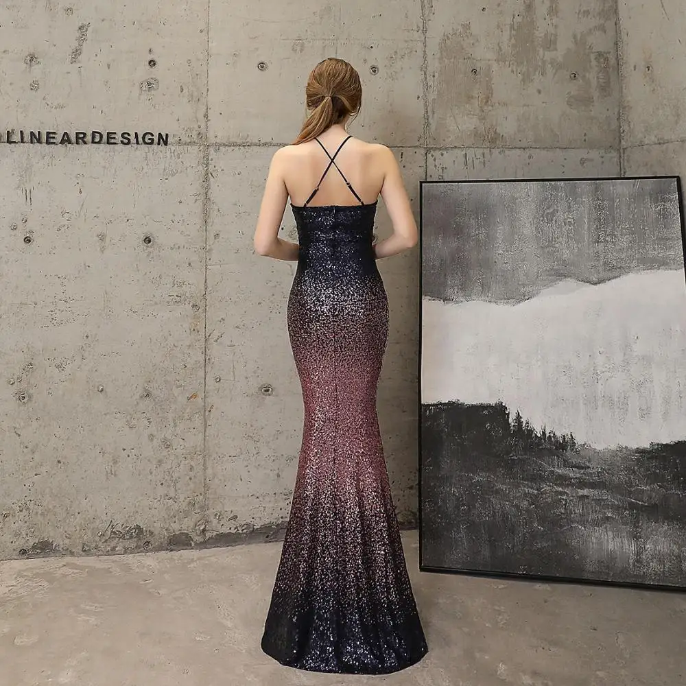 Сексуальные длинные элегантные вечерние платья с v-образным вырезом и блестками