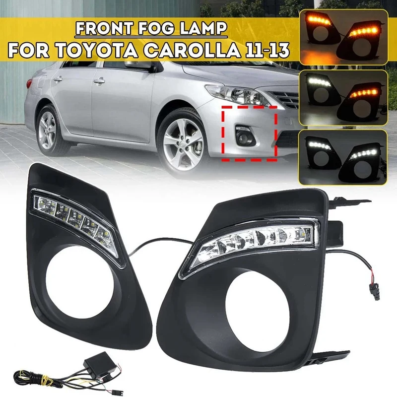 

Auto Flashing 2Pcs Daytime Running Lights Daylight Fog Lamp Cover with Turn Signal Lamp DRL for Toyota Corolla 2011-2013