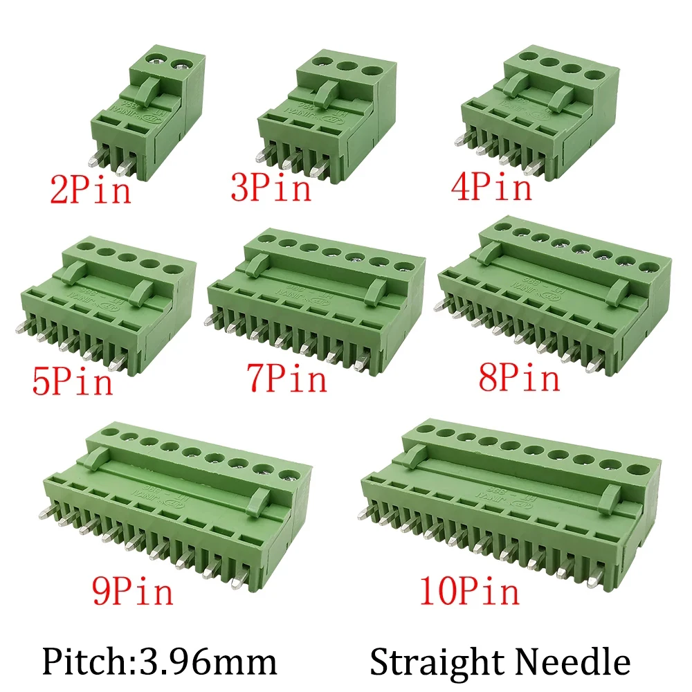 

10Pair HT3.96mm 2-10 Pin Straight Needle PCB Screw Terminal Block Wire Connector 3.96mm Pitch 300V 10A Plug Pin Socket Terminal