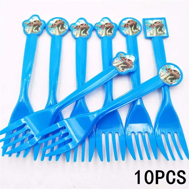 10pc Fork 10 шт. Моана товары для вечеринки мультфильм шаблон Бумажная Маска Дети День рождения тема вечерние украшения набор покрытие для глаз ребенка душ вечерние сувениры - Цвет: 10pc Fork