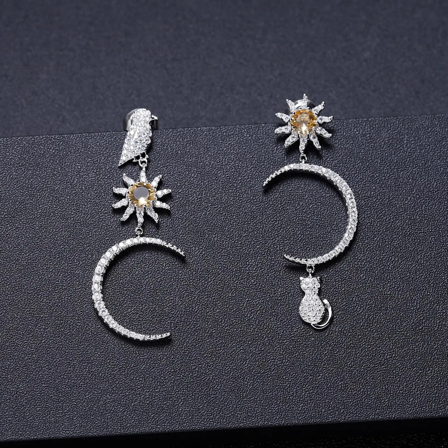 Серьги-подвески женские из серебра 925 пробы с натуральным цитрином карата |