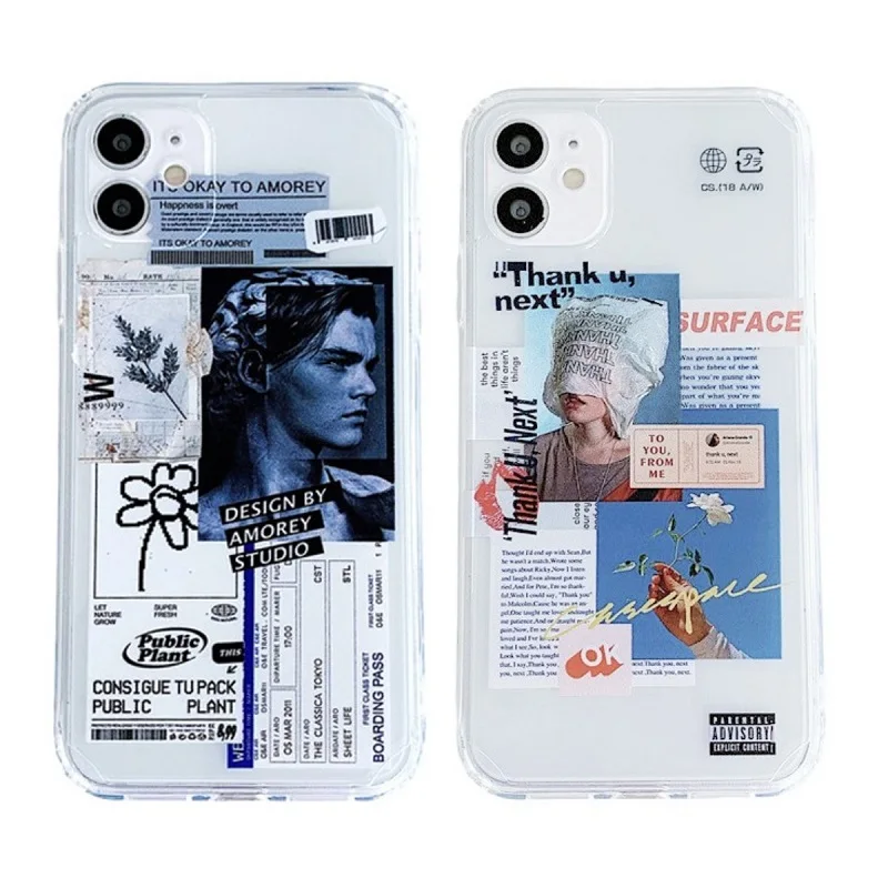 

Fashion Label Girl Boy Phone Cases For iPhone 13 12 Mini 11 Pro XS Max XR X 7 8 Plus SE 2020 Clear Straight Edge Soft TPU Cover