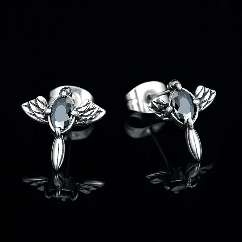 

Hot Trend Angel Wings Ear studs Fashion Ear Jewelry 2021 Women's Men‘s Stainless steel Punk Hip hop rock Earrings for teens gift