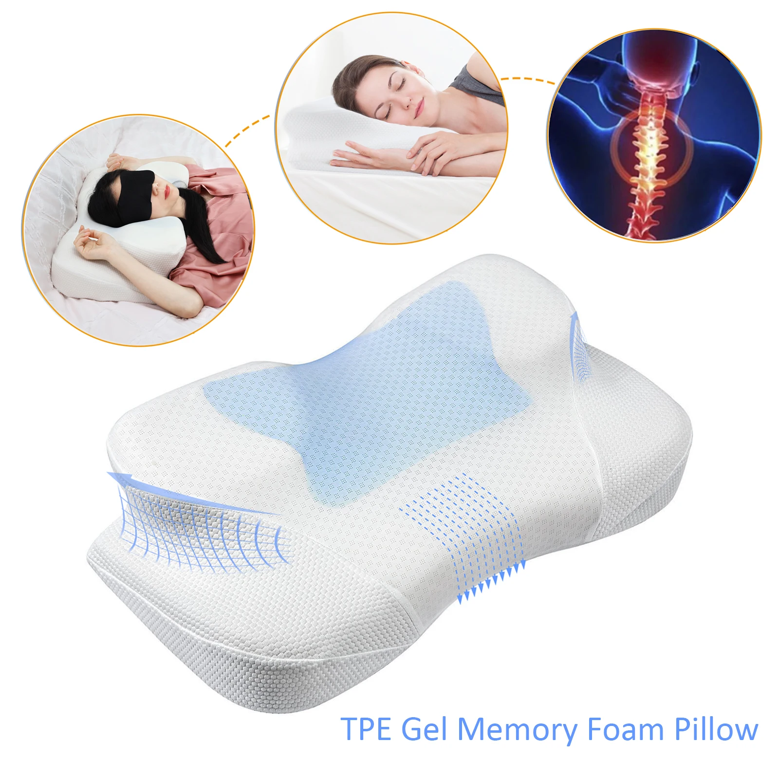 

Memory Foam Orthopedic Pillow Neck Gel Slow-Rebound Cervical Contour Pillow Anti-Snore Neck Shoulder Relax for Side Back Sleeper