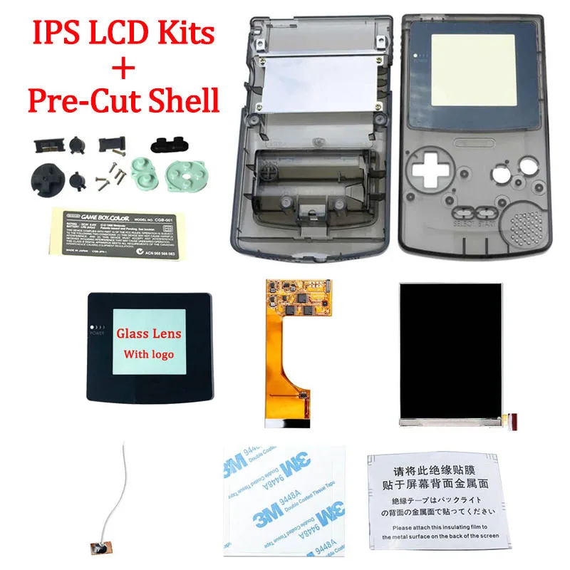 Full Screen Backlight IPS LCD With Pre-cut Shell Case for Gameboy Color ips backlight LCD screen for GBC with housing shell case