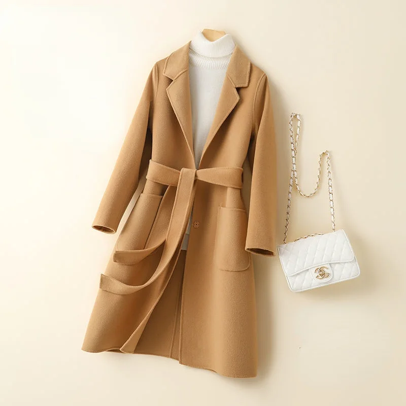 

Woman Long Autumn Winter Warm Coats Female Long Sleeve Wool Blend Elegant Coat New Ladies Woolen Solid Coat Trench Overcoat A306