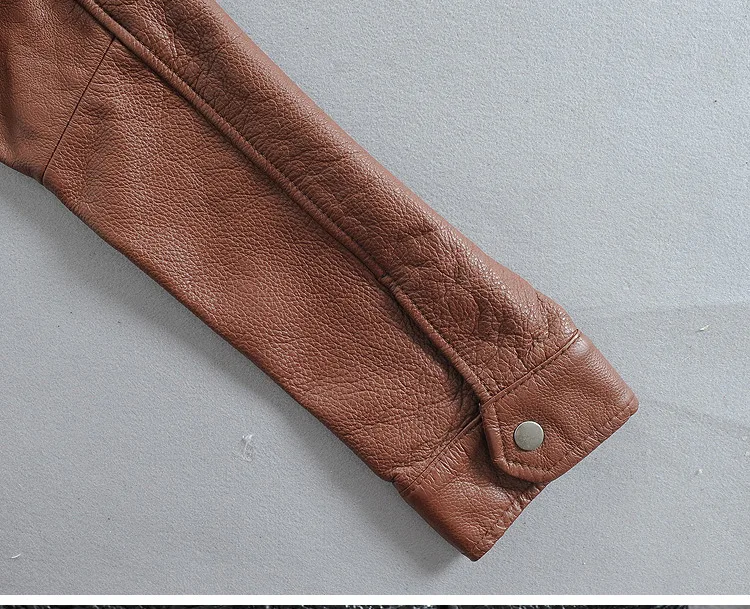 

slim fitted turn down collar men's genuine jacket with three pockets thick cowskin casual leather coat men brown black