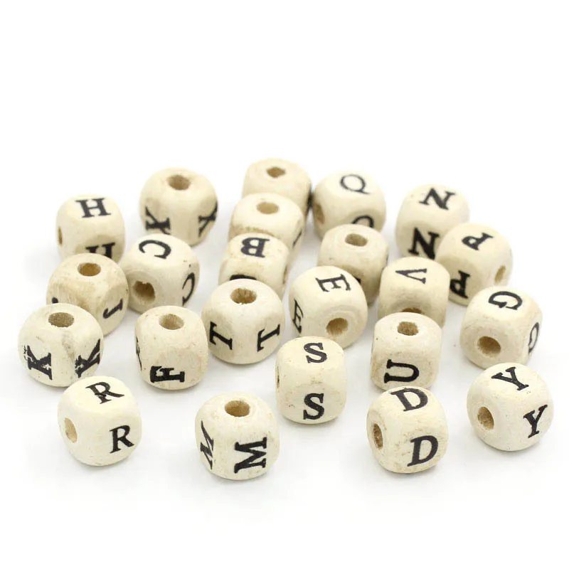 

100Pcs Wood Spacer Beads Wooden Cube Letters Alphabet Natural Color Mixed Jewelry Diy Charms Findings 10x10mm(3/8"x3/8")