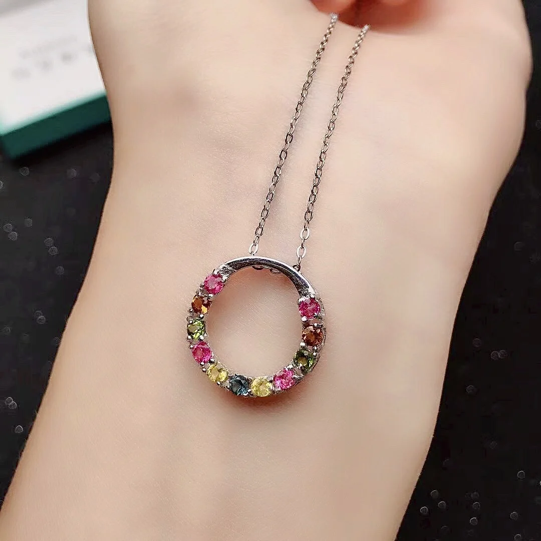 Кулон из серебра серебряный круглый кулон пробы с натуральным турмалином 2 5 мм