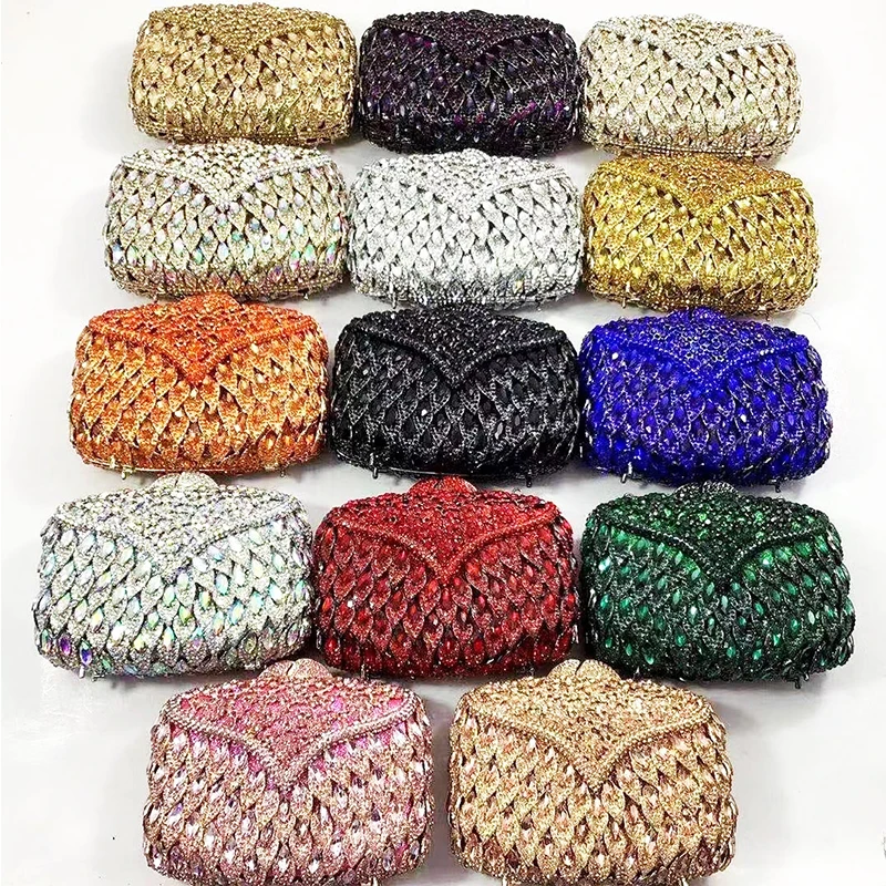 

XIYUAN Gold/Red/Green/Blue Rhinestone Crystal Clutches 14 Colors Luxury Women’s Gemstone Dinner Party Prom Shoulder Purses