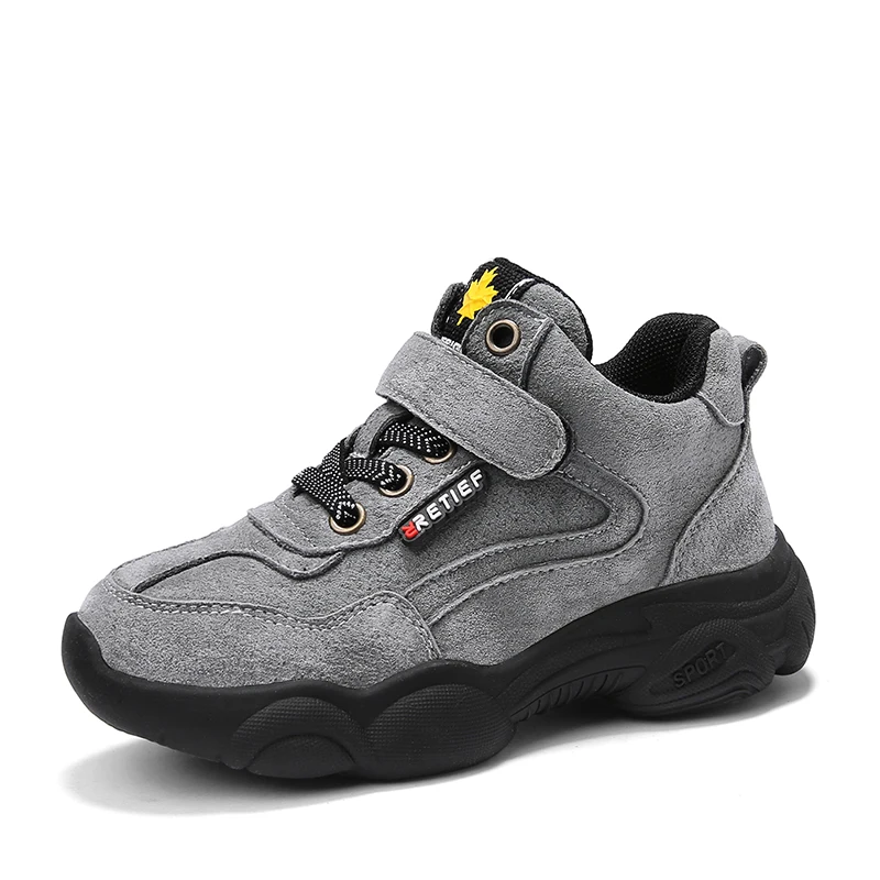 Grey High quality leather outdoor sports boys shoes comfortable Velcro casual shoes - Цвет: Grey