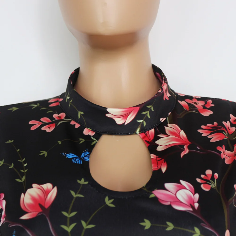 

S-5XL Sexy Dress Plus Size Women's Dress Features Semi-high Collar Short Sleeve With Belt Fashion Digital Printed Dress 2021 New