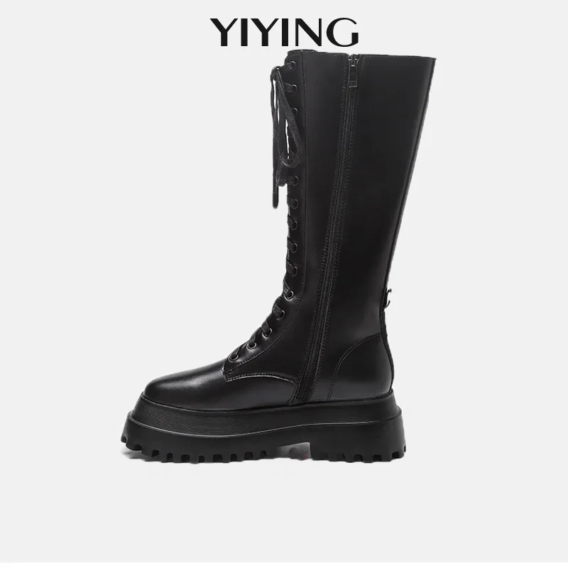 

Chunky Platform Pu Leather Knee High Boots For Women Retro Punk Height Increasing Long Boots Woman Lace Up Booties Mujer 2020