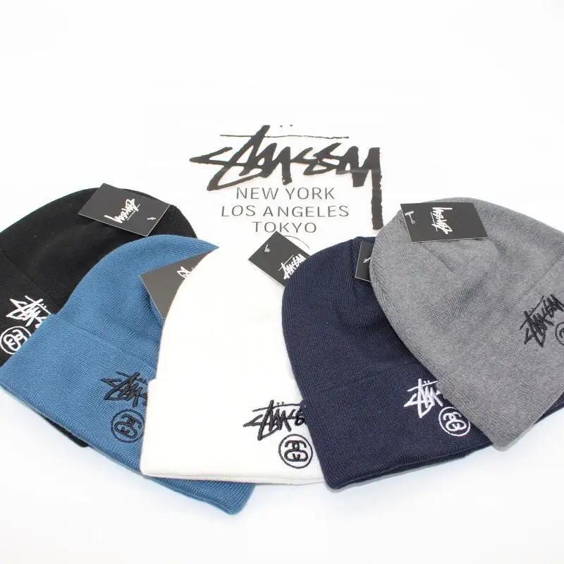 

Cotton embroidery hem double-layer wool hat men and women tide brand warm cold hat men and women students ski knit hat