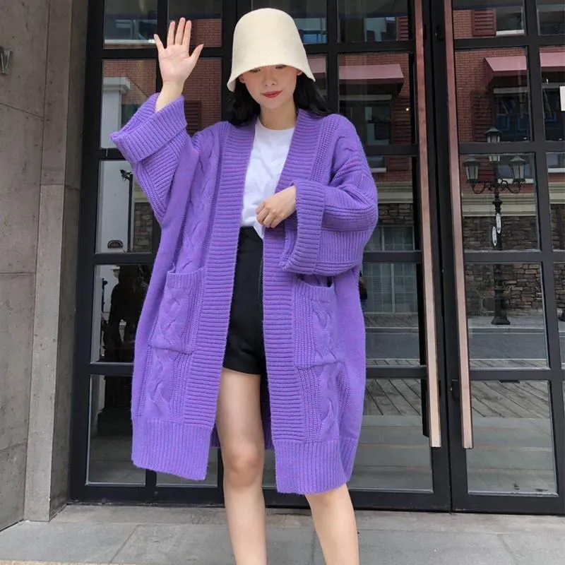 

Autumn And Winter Fashion Purple Color full sleeves loose cardigan coats Plus size female overcoats 1584
