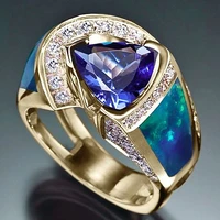 ustar vintage retro design blue stone finger rings for women cubic zirconia statement engagement rings female fashion jewelry