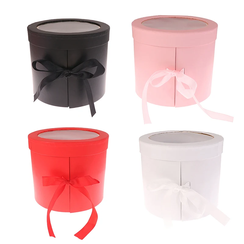 

Hot New 4 Colors Double Layers Round Rotating Paper Gift Box Flower Packing Box For Party DIY Decoration