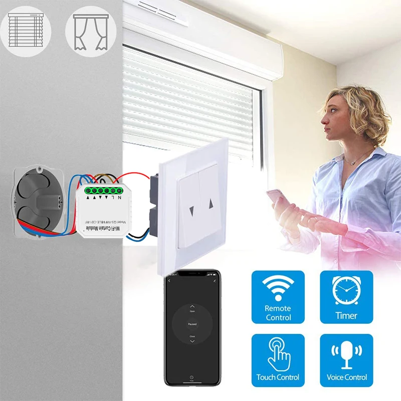 

Tuya WiFi Smart Curtain Blinds Switch Module Roller Shutter Motor Remote Control Work With Alexa Google Home Voice Control