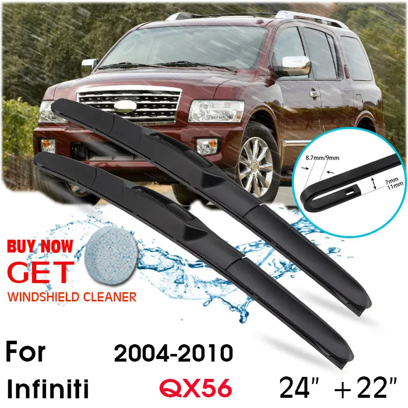 

Car Wiper Blade Front Window Windshield Rubber Silicon Refill Wipers For Infiniti QX56 2004-2010 LHD/RHD 24"+22" Car Accessories