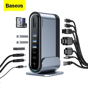 baseus usb c hub 17 in 1 type c hub to pd rj45 vga hd 3 screens usb 3 0 2 0 adapter docking station for macbook pro type c hub free global shipping
