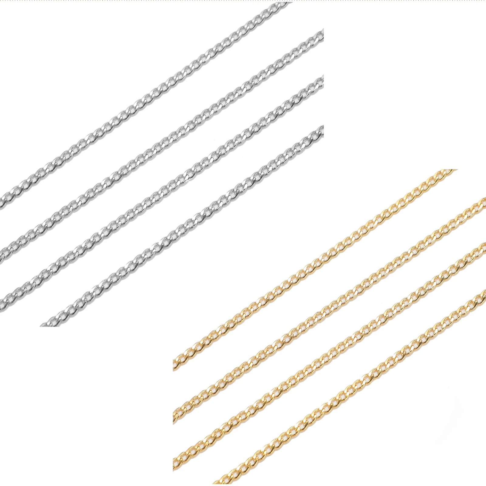 

3mm-5mm Stainless Steel Link Curb Chain Gold/Silver Color Necklace Chain for Jewelry Making Findings DIY Bracelets Chains,1M
